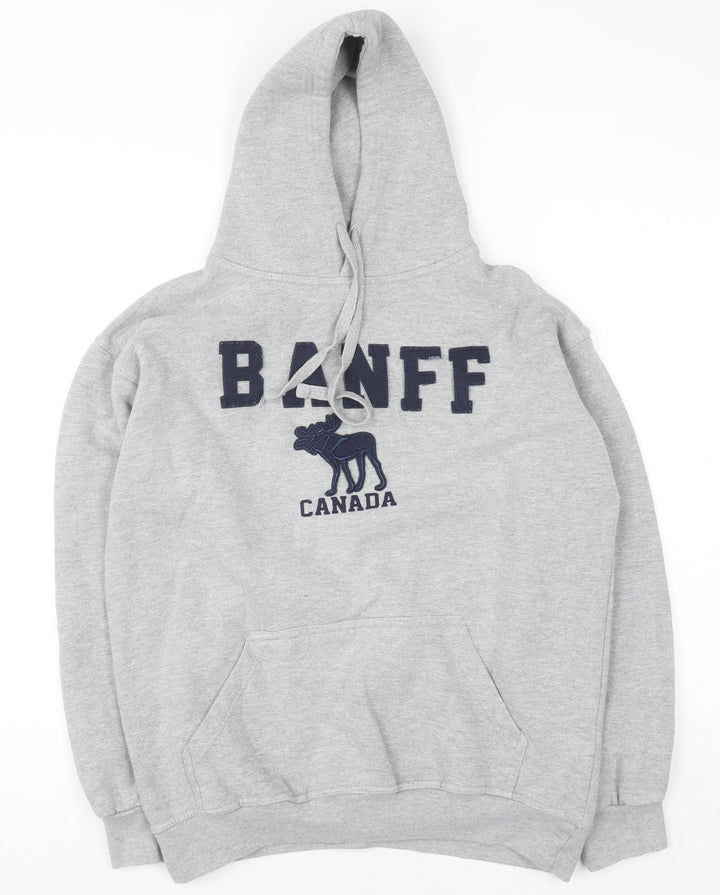 River Wear Men's Grey Pullover Hoodie M Embroidered Banff Canada Fleece