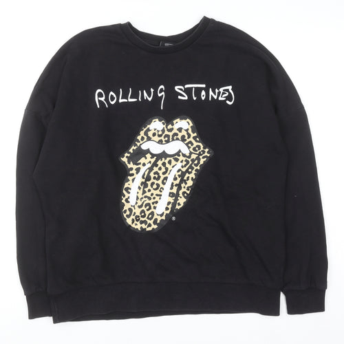 The Rolling Stones Women's Black Leopard Logo Pullover Sweatshirt UK 12