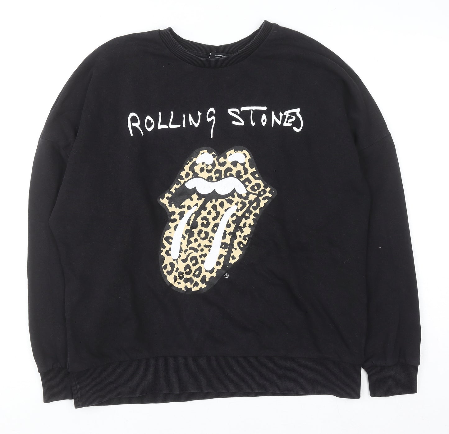 The Rolling Stones Women's Black Leopard Logo Pullover Sweatshirt UK 12