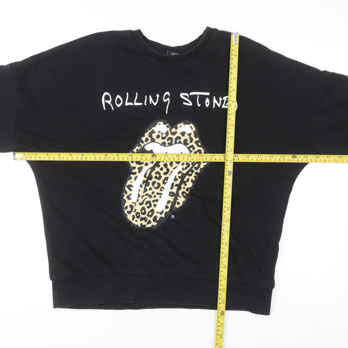 The Rolling Stones Women's Black Leopard Logo Pullover Sweatshirt UK 12