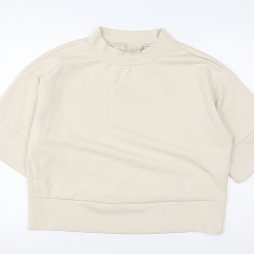 Peppercorn Women’s Beige Mock Neck Short Sleeve Jersey Top M