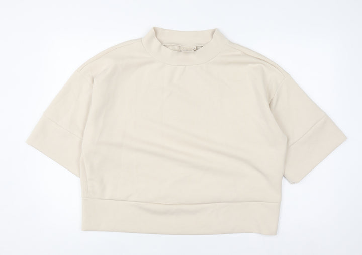 Peppercorn Women’s Beige Mock Neck Short Sleeve Jersey Top M