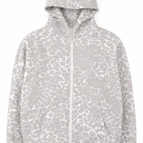 MISO Women Grey Animal Print Full Zip Hoodie UK 8 Cotton Blend