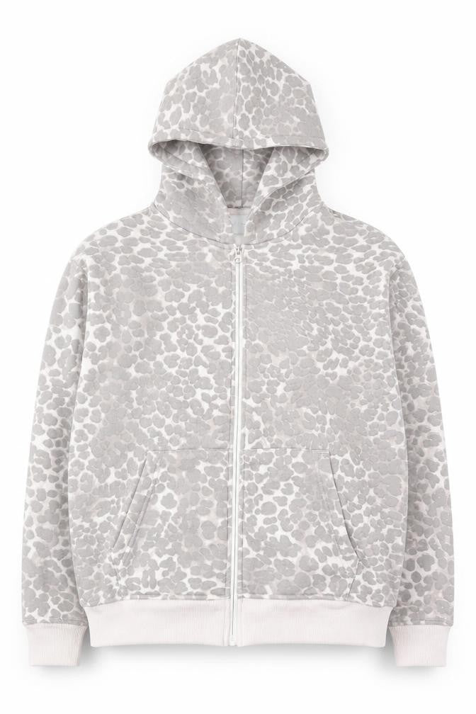MISO Women Grey Animal Print Full Zip Hoodie UK 8 Cotton Blend