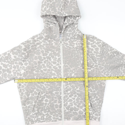 MISO Women Grey Animal Print Full Zip Hoodie UK 8 Cotton Blend