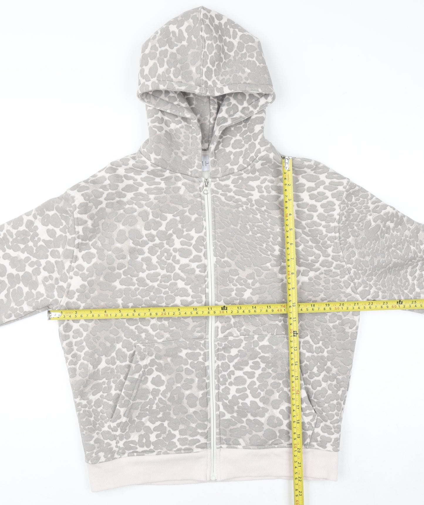 MISO Women Grey Animal Print Full Zip Hoodie UK 8 Cotton Blend