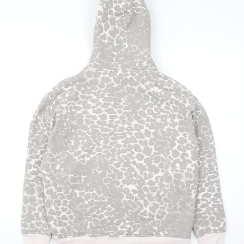 MISO Women Grey Animal Print Full Zip Hoodie UK 8 Cotton Blend