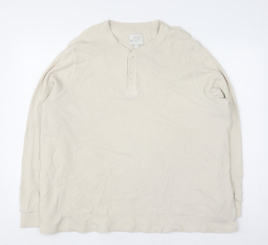 Marks and Spencer Men’s Beige 2XL Henley Cotton Waffle Jumper