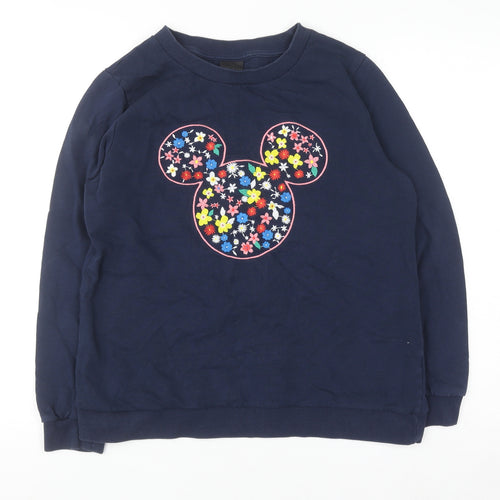Disney TU Women Navy Blue Floral Mickey Sweatshirt Size 14 Cotton