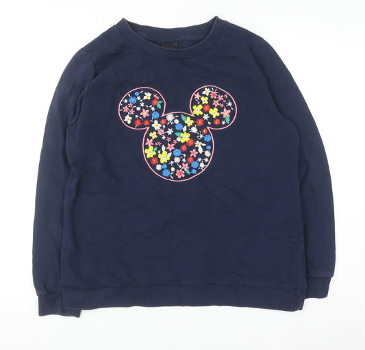 Disney TU Women Navy Blue Floral Mickey Sweatshirt Size 14 Cotton