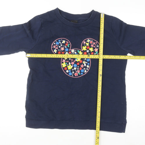 Disney TU Women Navy Blue Floral Mickey Sweatshirt Size 14 Cotton