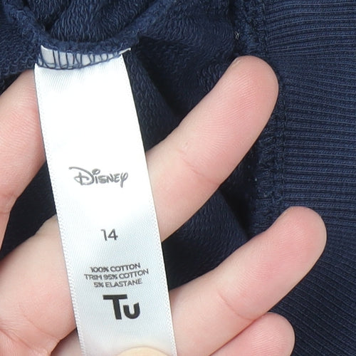 Disney TU Women Navy Blue Floral Mickey Sweatshirt Size 14 Cotton