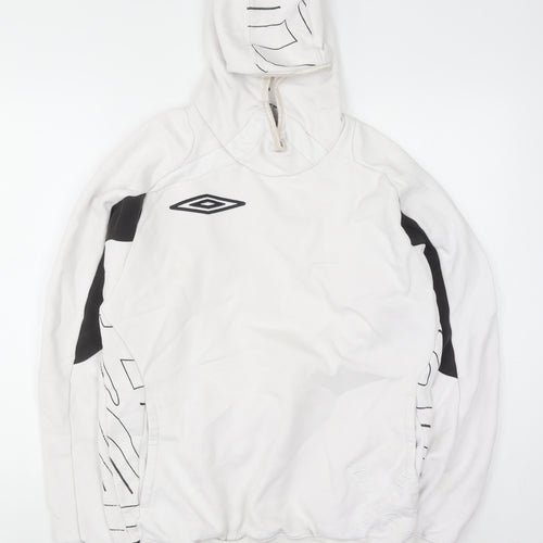 Umbro Men's White Pullover Hoodie M Sports Graphic Print Cotton Blend