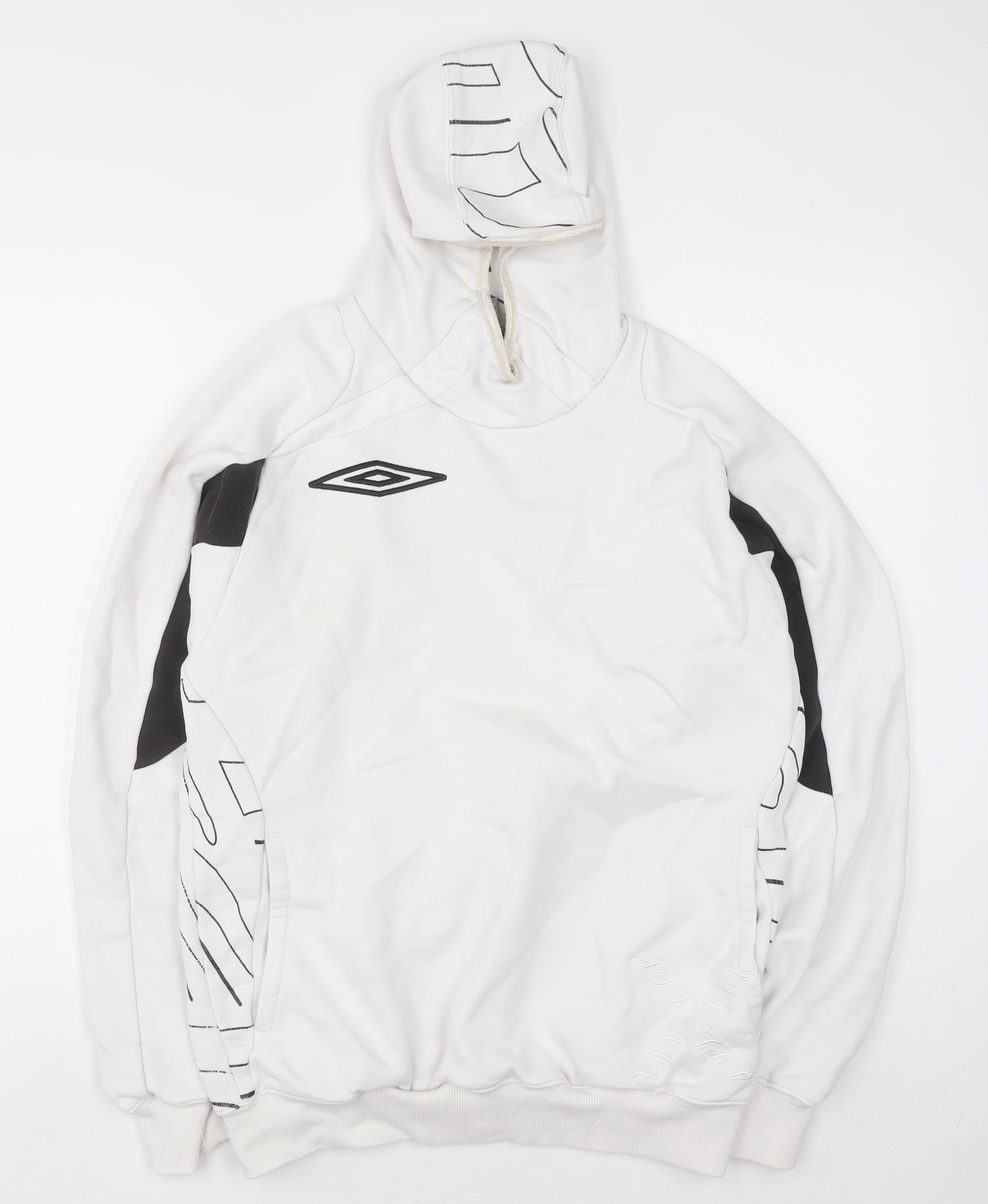 Umbro Men's White Pullover Hoodie M Sports Graphic Print Cotton Blend