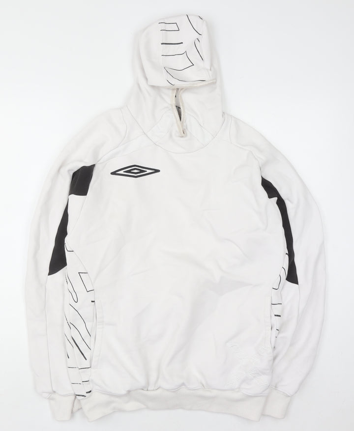 Umbro Men's White Pullover Hoodie M Sports Graphic Print Cotton Blend