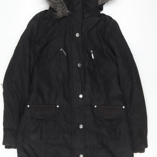Marks and Spencer Women’s Black Fur Trim Parka Coat Size M Long