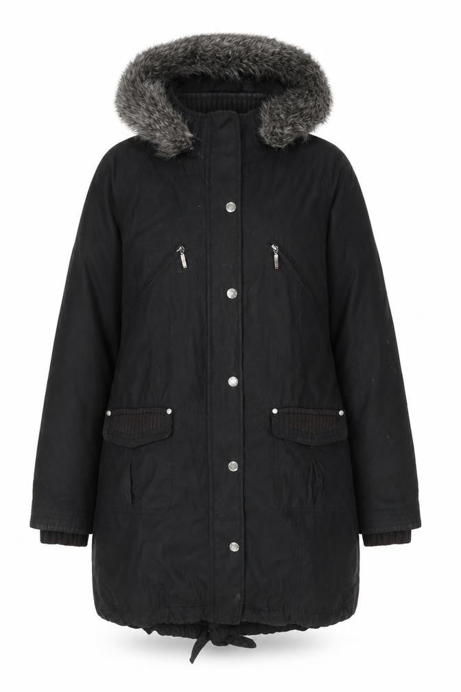 Marks and Spencer Women’s Black Fur Trim Parka Coat Size M Long