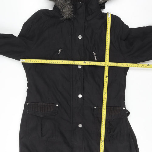 Marks and Spencer Women’s Black Fur Trim Parka Coat Size M Long