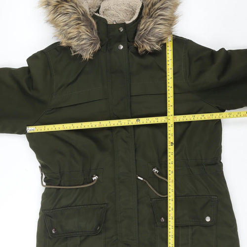 New Look Women’s Green Fur Trim Hooded Parka Coat Size 12