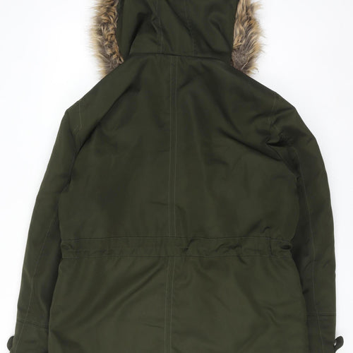 New Look Women’s Green Fur Trim Hooded Parka Coat Size 12