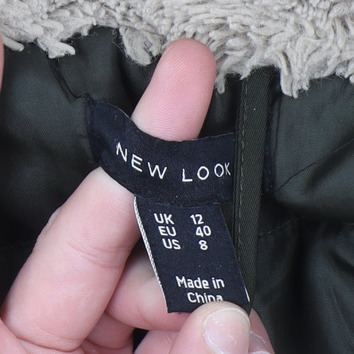 New Look Women’s Green Fur Trim Hooded Parka Coat Size 12