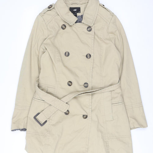 H&M Women’s Beige Trench Coat Size 16 Belted Cotton Twill Classic