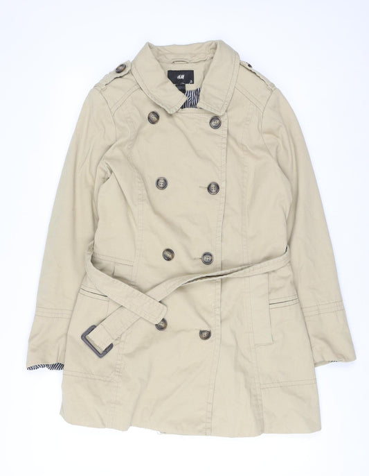 H&M Women’s Beige Trench Coat Size 16 Belted Cotton Twill Classic