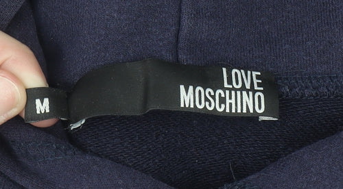 Love Moschino Womens Navy Pullover Hoodie Medium Cotton Blend