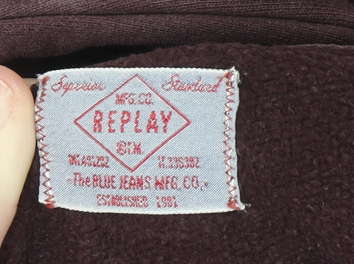 Replay Women’s Burgundy Button Hooded Pullover Sweatshirt Size L