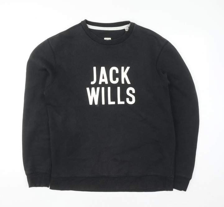 Jack Wills Men's Black Medium Logo Pullover Sweatshirt