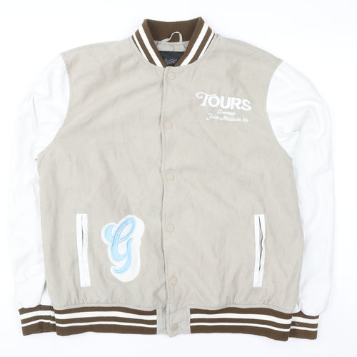 Pull&Bear Men’s Beige Varsity Jacket XL Embroidered College Style