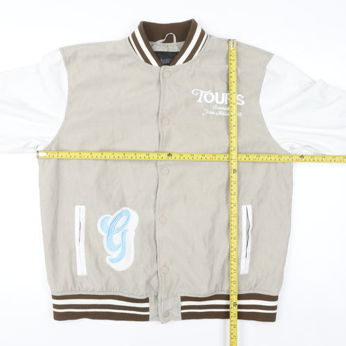 Pull&Bear Men’s Beige Varsity Jacket XL Embroidered College Style