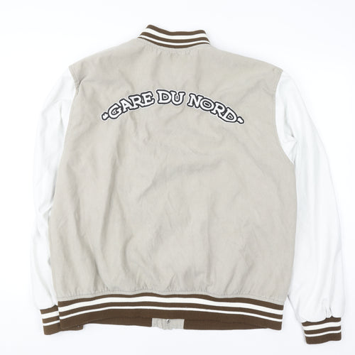 Pull&Bear Men’s Beige Varsity Jacket XL Embroidered College Style