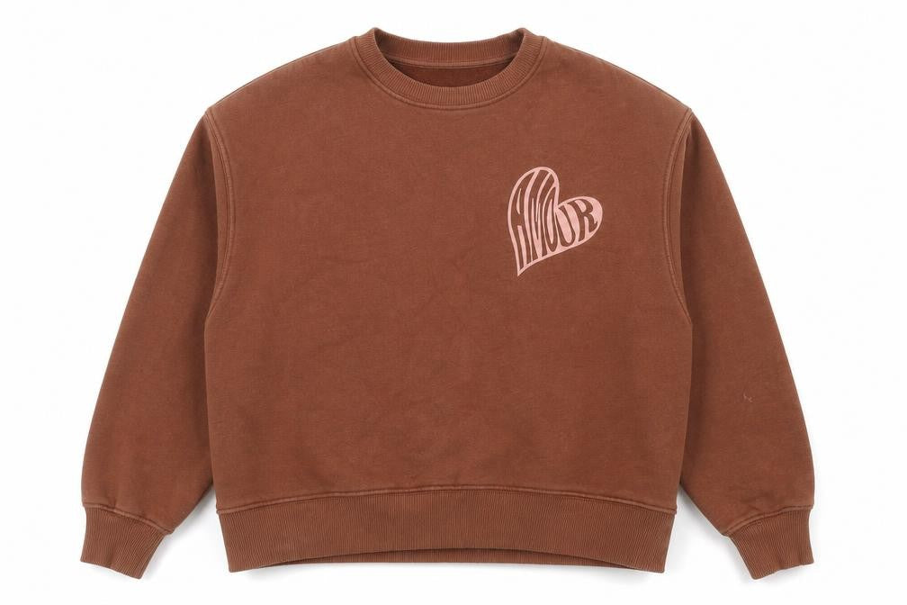 Front view of Next Women’s Brown 'Amour' Graphic Cotton Sweatshirt, size S
