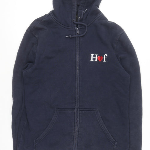 HUF Men’s Blue Full Zip Hoodie M Embroidered Logo Fleece