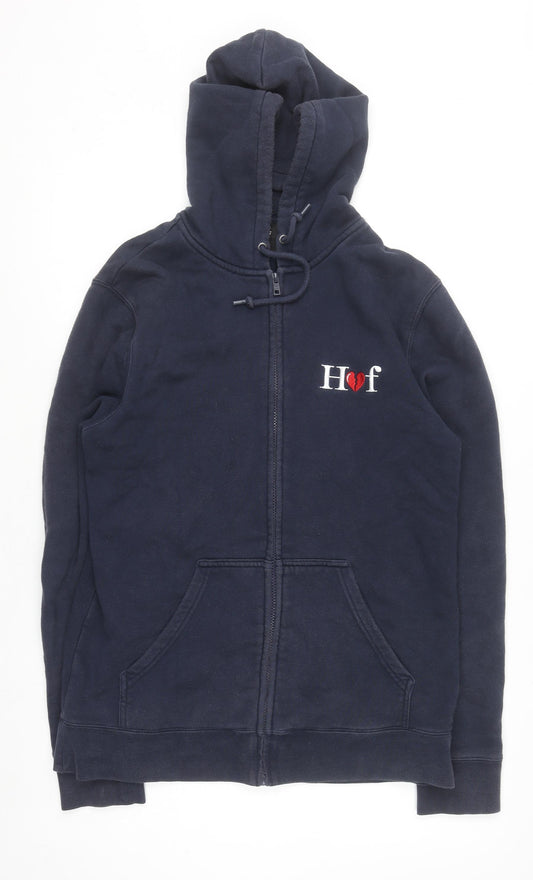 HUF Men’s Blue Full Zip Hoodie M Embroidered Logo Fleece