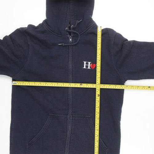 HUF Men’s Blue Full Zip Hoodie M Embroidered Logo Fleece