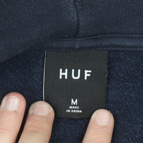 HUF Men’s Blue Full Zip Hoodie M Embroidered Logo Fleece