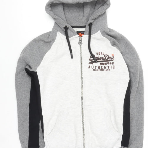 Superdry Men's Grey Full Zip Hoodie Size S Regular Fit Classic Style