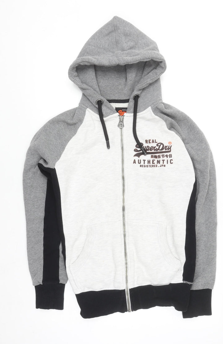 Superdry Men's Grey Full Zip Hoodie Size S Regular Fit Classic Style