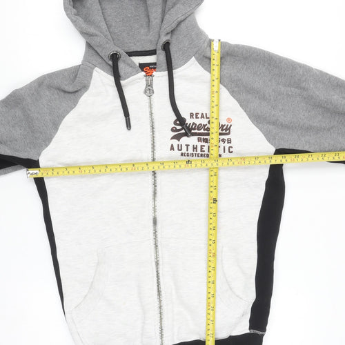 Superdry Men's Grey Full Zip Hoodie Size S Regular Fit Classic Style
