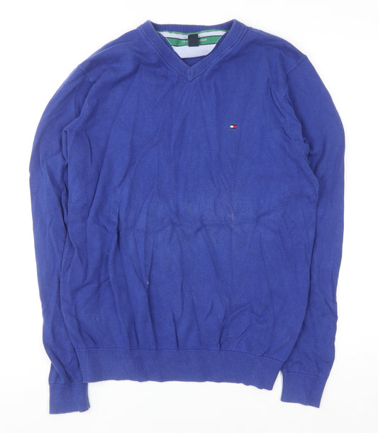 Tommy Hilfiger Men's Blue Cotton V-Neck Golf Jumper M
