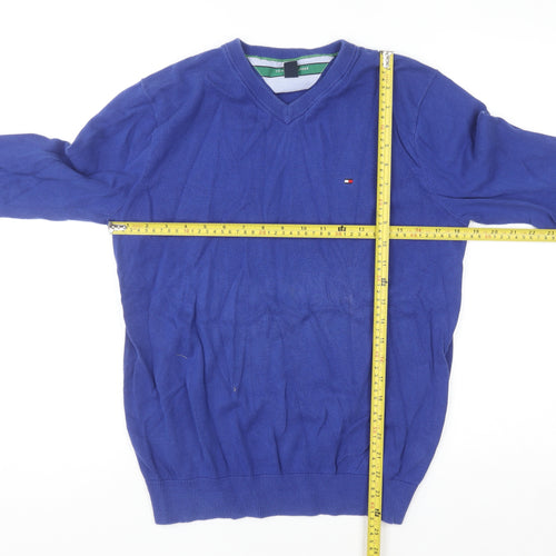 Tommy Hilfiger Men's Blue Cotton V-Neck Golf Jumper M