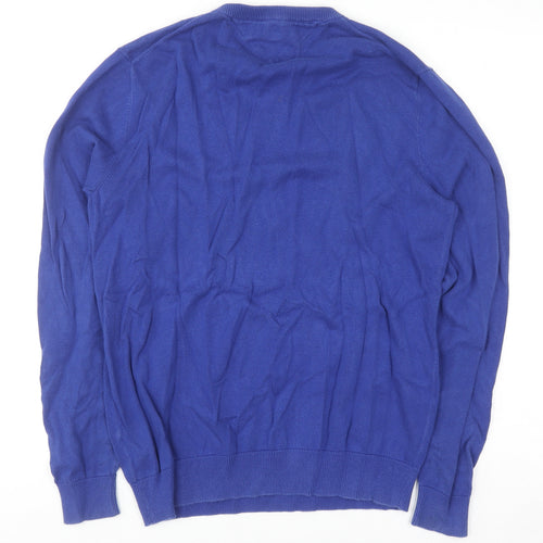 Tommy Hilfiger Men's Blue Cotton V-Neck Golf Jumper M