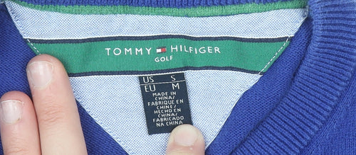Tommy Hilfiger Men's Blue Cotton V-Neck Golf Jumper M