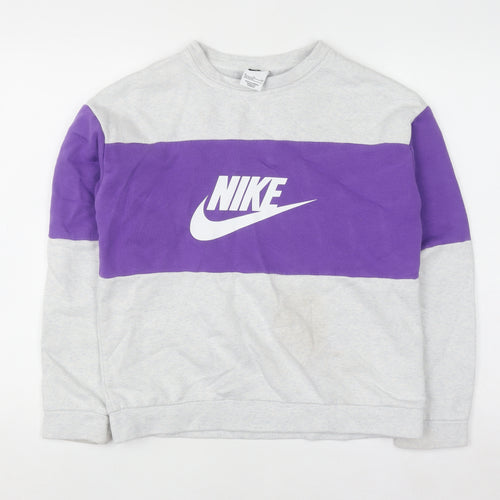 Nike Girls Purple & Grey XL Pullover Sweatshirt Logo Colourblock Jumper