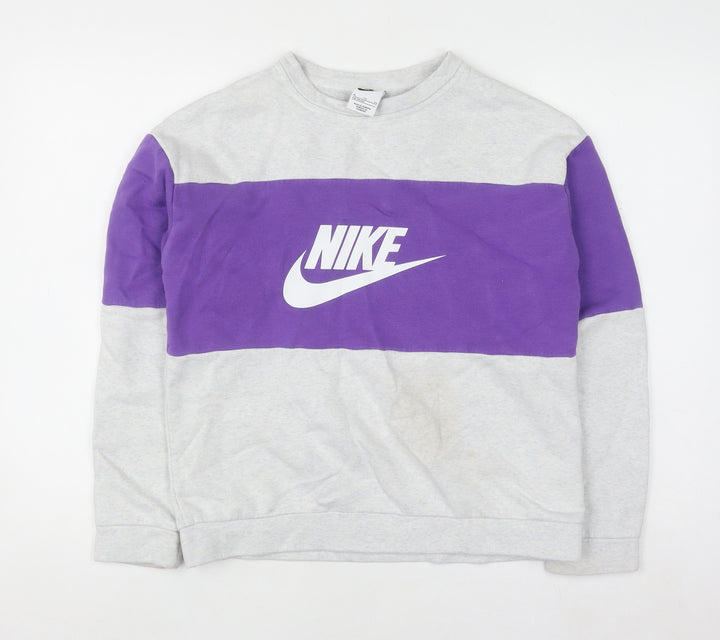 Nike Girls Purple & Grey XL Pullover Sweatshirt Logo Colourblock Jumper