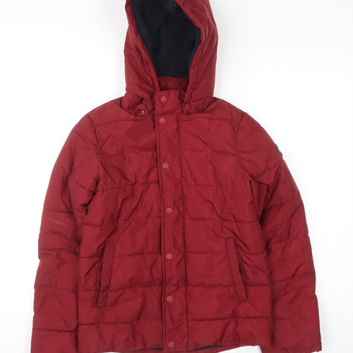 Joules Boys Red Hooded Puffer Jacket 11-12 Years Polyester Winter Coat