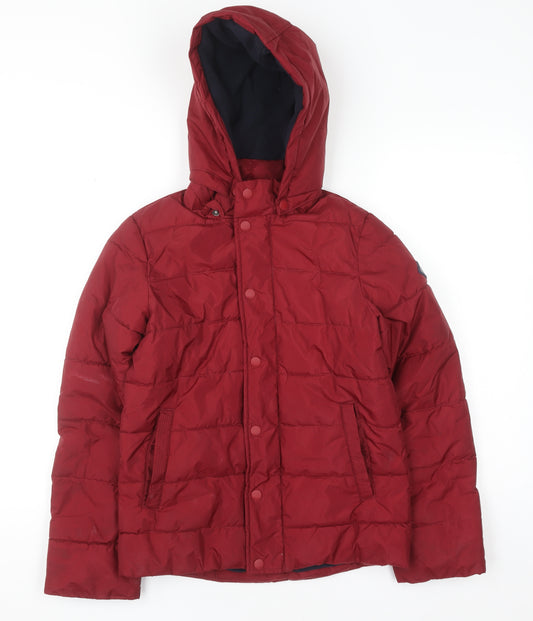 Joules Boys Red Hooded Puffer Jacket 11-12 Years Polyester Winter Coat