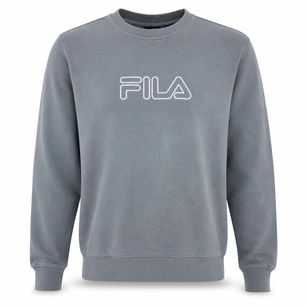 Front view of Fila men’s grey xl crew neck logo pullover sweatshirt